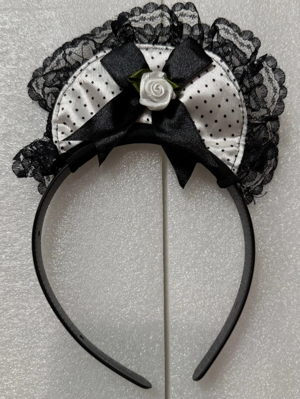 Black and White Polka Dot Lace Maid Headband
